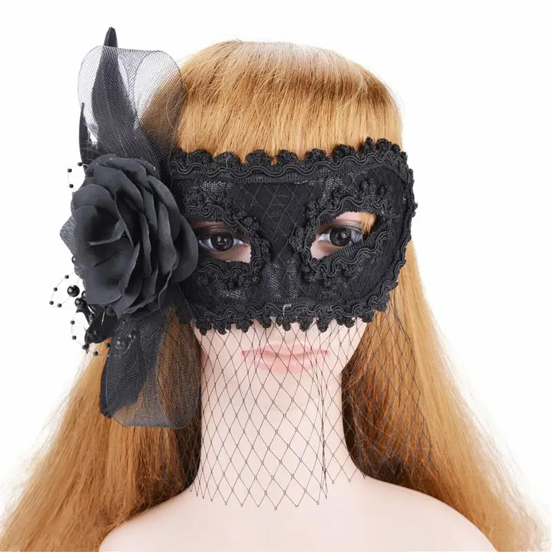 

Women's Halloween Costume Lace Masquerade Flower Feather Mesh Veil Half Face Mask