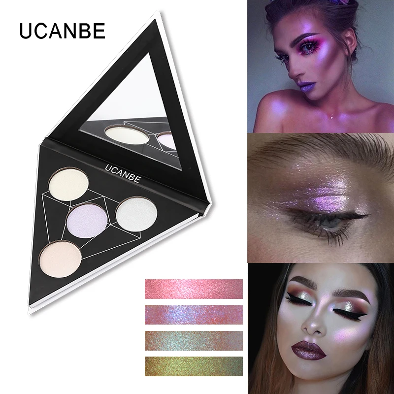 UCANBE Brand Prism Glow Eyeshadow Makeup Palette Triangle Shimmer Highlighter Aurora Brighten