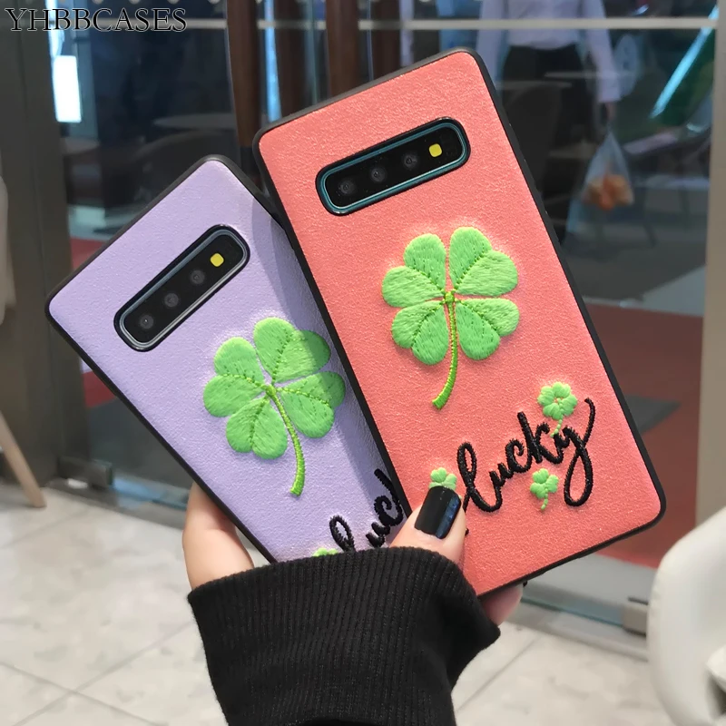 

YHBBCASES Embroidery Clover Phone Cases For Samsung Galaxy S8 S9 S10 Plus Fashion Flowers Soft Cover For Samsung Note 8 9 Case