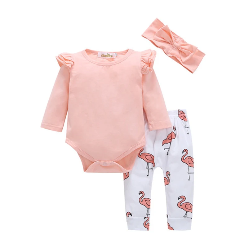 

Newest Baby's Sets 3Pcs Kid Infant Baby Girl Clothing Short Sleeve Pink Tops T-shirt+Leggings Pants+headband Outfit Clothes Set
