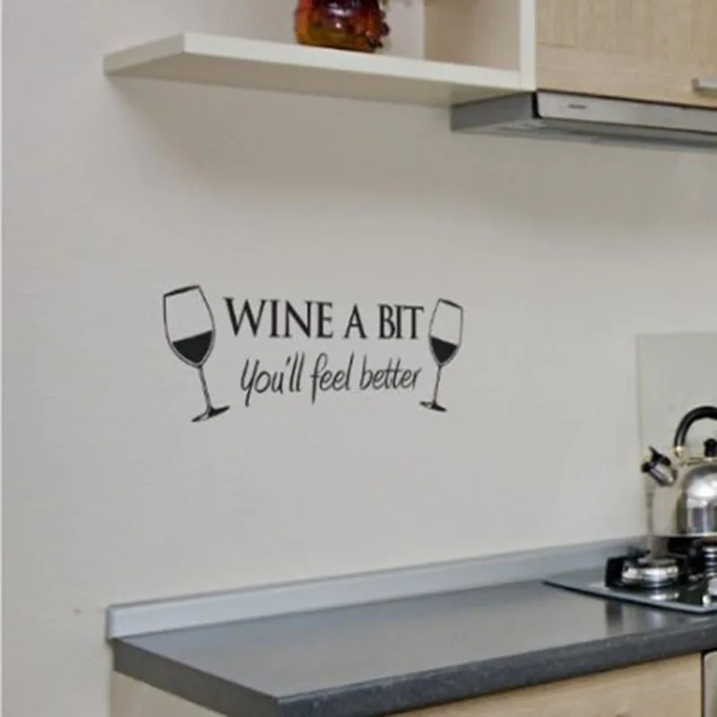 Wine A Bit Vinyl Wall Art Quote Sticker Room Kitchen Removable Decor Mural Decals QB838493 | Дом и сад