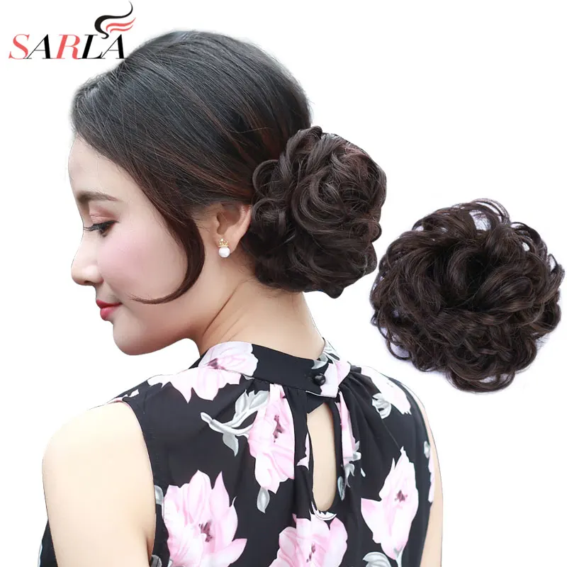 Messy Chingnon Hairpiece Hair Scrunchie Fake Curly Bun Elastic Band Updo Braidal Hair Piece Synthetic For Women False SARLA H2