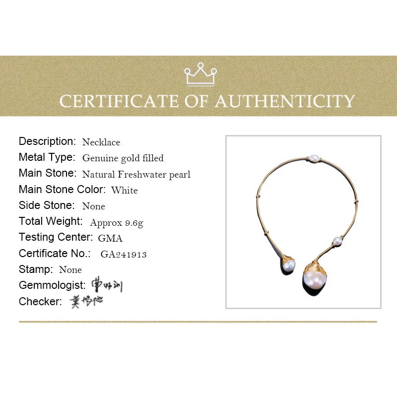 DAIMI, Золотое и жемчужное ожерелье, уникальный роскошный ювелирный дизайн, жемчужное ожерелье в стиле барокко, 41-43 см, колье-чокер, стиль