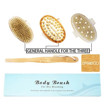 

4pcs/set Bamboo Body Massage Brush White Pig Bristles Rubber Massage Head Bathroom Body Brush