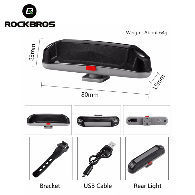 ROCKBROS велосипедный светильник Водонепроницаемый велосипед хвост светодиодный USB