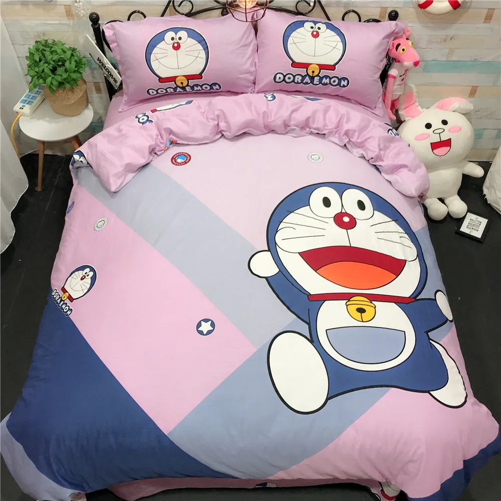 

Fashion cute blue Doraemon Cartoon bedding set 4pcs soft Pillowcase bedclothes bed Children Kid Duvet Cover Twin Full Queen Size