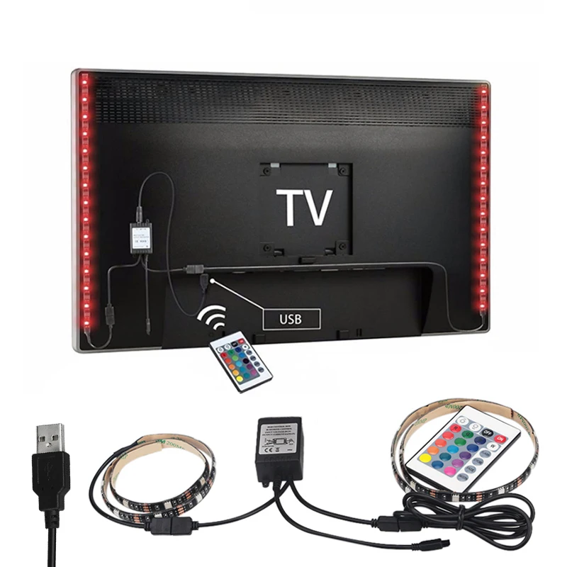 

USB RGB LED Strip SMD5050 Waterproof Flexible PC LED Backlight TV Kit Flat Screen Led Diode tape strip TV with remote controller