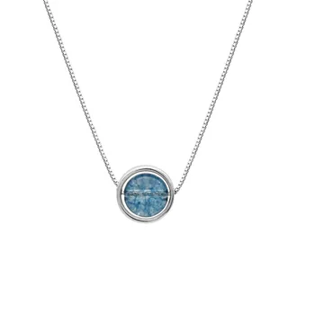 

925 Sterling Silver Circle Blue Flower Crystal Necklace Korean Version of the Simple Sweet Beauty Models Clavicle Chain Jewelry