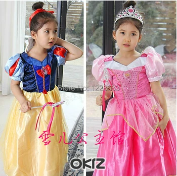 

Free Shipping Reversible Wear Kids Princess Aurora And Snow White Dress Costume Fantansia Infantil Vestido De Festa Infantil