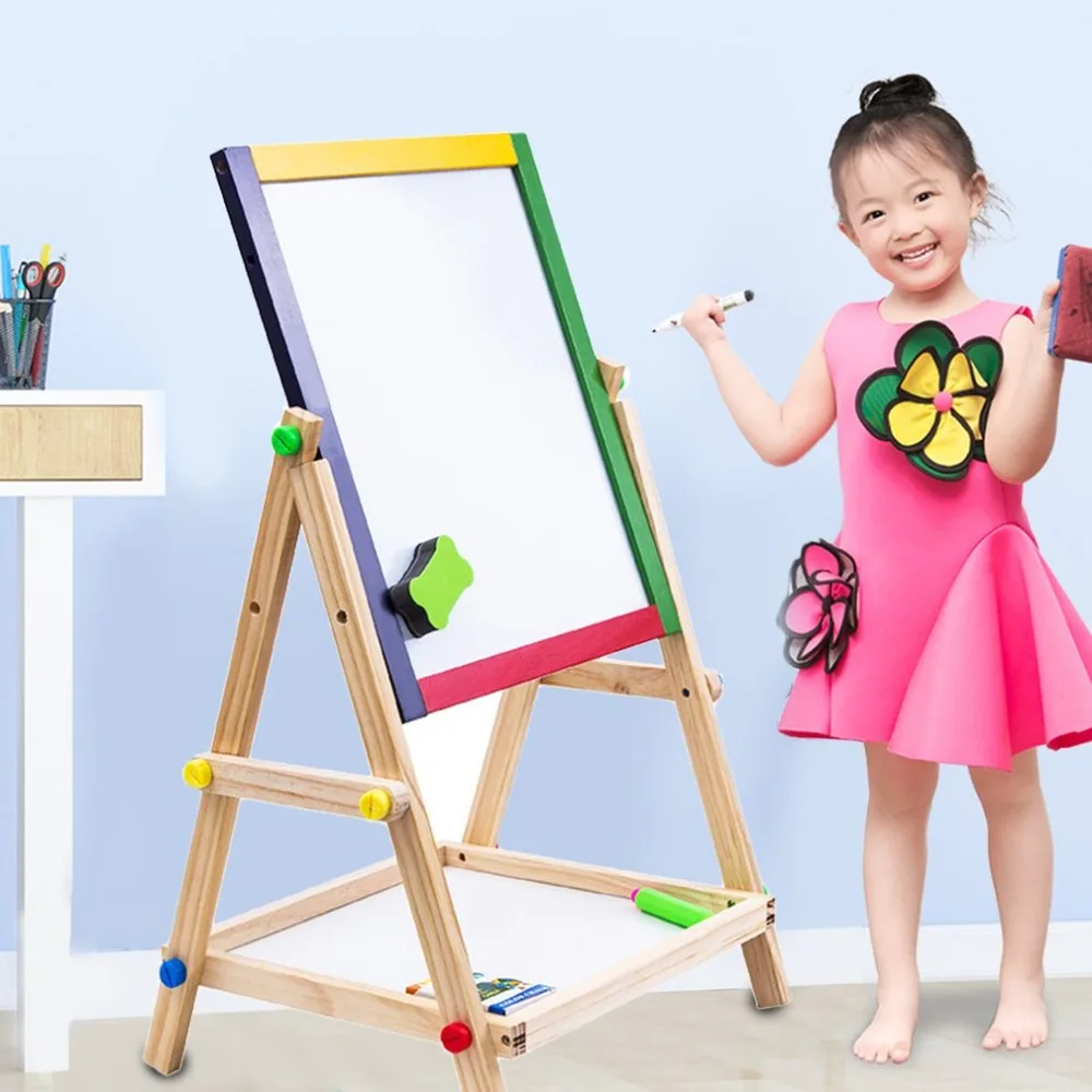 

Adjustable Kids Easel Drawing Board Folding Sketchpad Magnetic Double-sided Wooden drawing writing board Learning Education Toys
