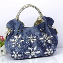 Женская Джинсовая сумочка со стразами цветок пельмень сумка женская маленькая сумка через плечо