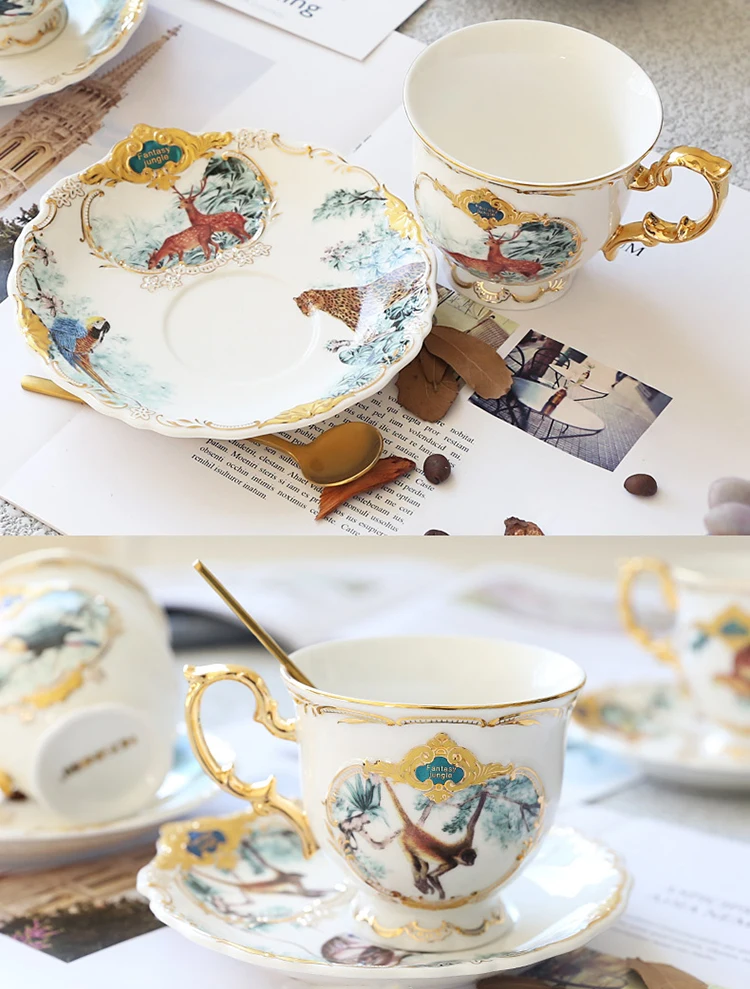 GLLead джунгли животное Золотой костяной фарфор чайная чашка блюдце британский стиль керамические кофейные наборы чашек модные фарфоровые чайные чашки