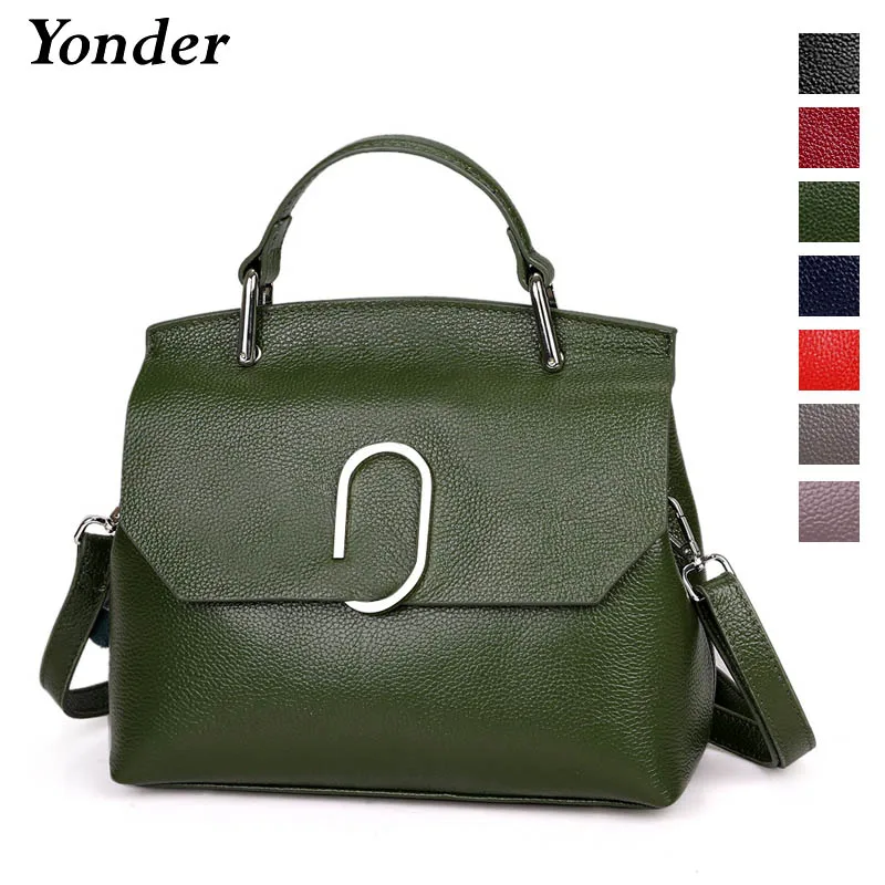 

Yonder Women Shoulder Bag Made Of Genuine Leather Classic Green Tote Handbag High Quality Flap Charm Lady Crossbody Bags Black