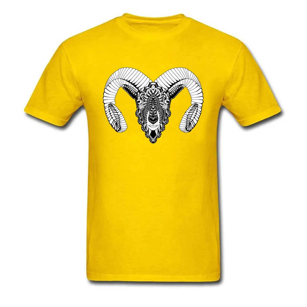 Aries with horns Simple Style Summer/Fall 100% Cotton Round Collar Men's Tops Shirts Design Tshirts Funky Short Sleeve T-shirts Aries with horns yellow