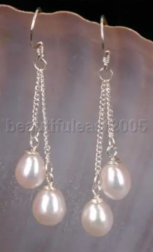 

hot sell new - lovely natural 8-9mm white pink pearl 925 silver earrings