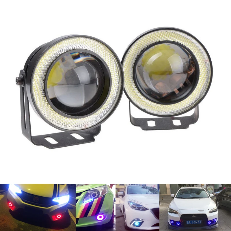 

2pcs Waterproof Projector LED Fog Light Lens COB Halo Angel Eyes Ring 12V MOTO Headlight SUV ATV Off Road Daytime Running Lights
