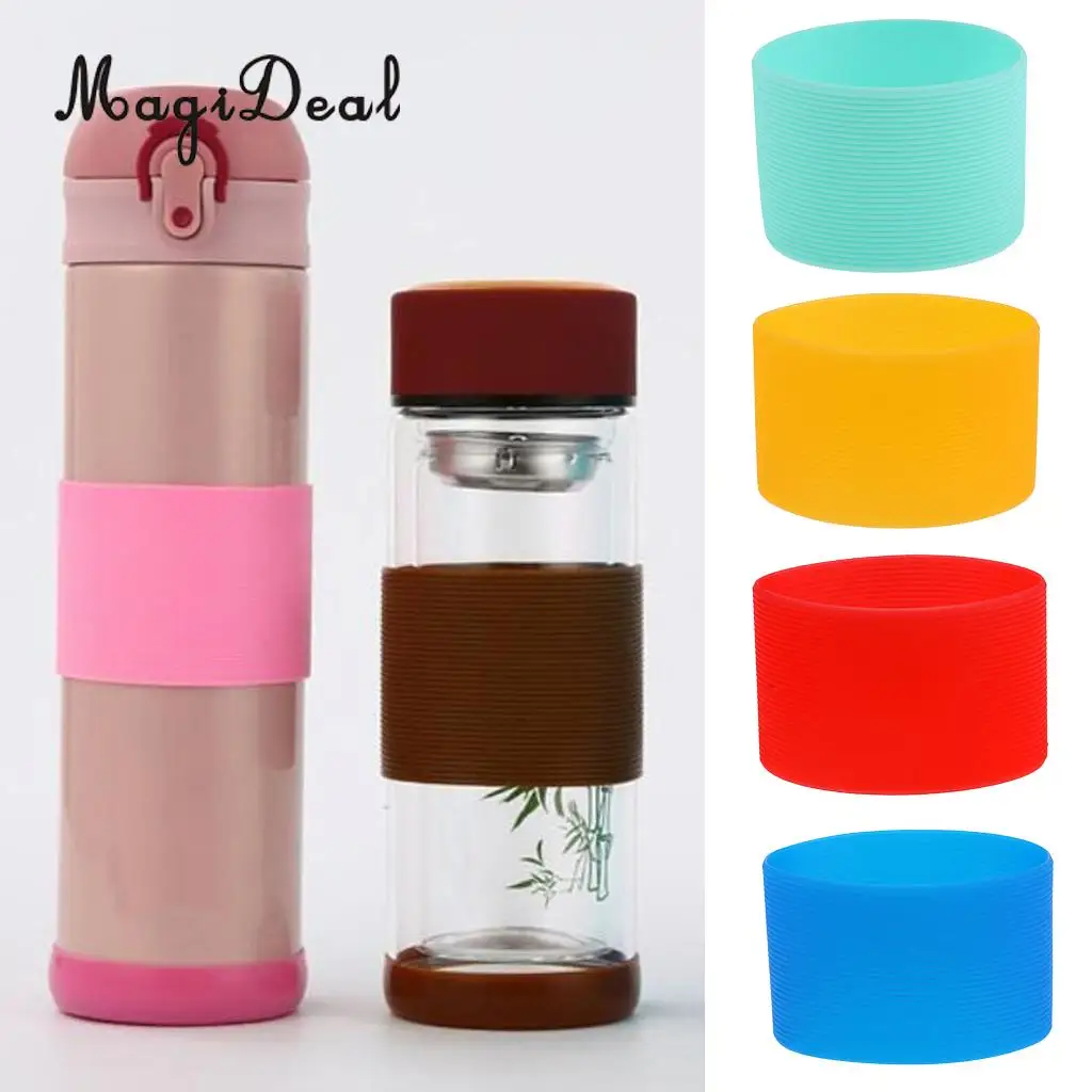 4Pcs Lightweight Silicone Round Non-slip Water Bottle Mug Cup Sleeve Cover, Fashion and Beautiful Appearance, Height 5cm