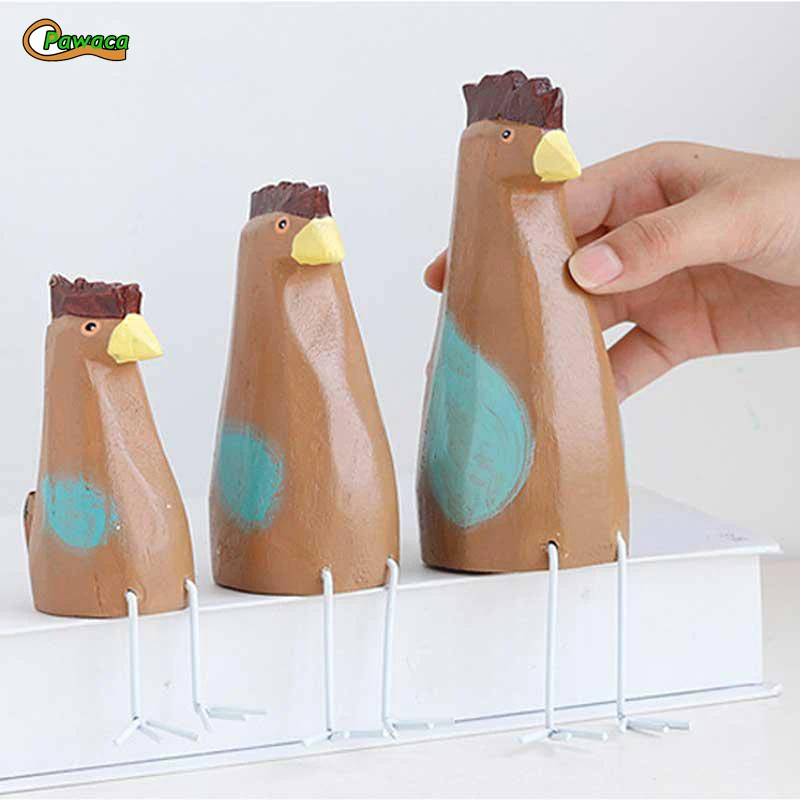 

3 pcs/pack Farmhouse Style Wooden Chicken Family Figurines Artificial Animal Ornaments For Wedding Home Decor Gifts Crafts