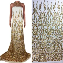 Африканское высококачественное свадебное платье с цветочной вышивкой, золотыми блестками, французский тюль, кружевная ткань для женское вечернее платье 33
