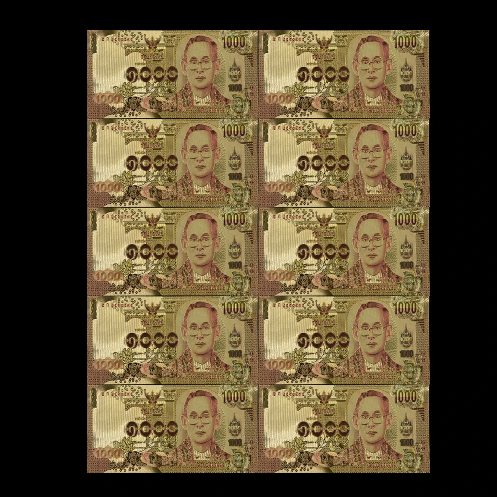 

10pcs/lot 24k Colorful Thai Gold Banknote 1000 Baht Gold Foil Money Double Sided Printing Currency Paper Collection and Gifts