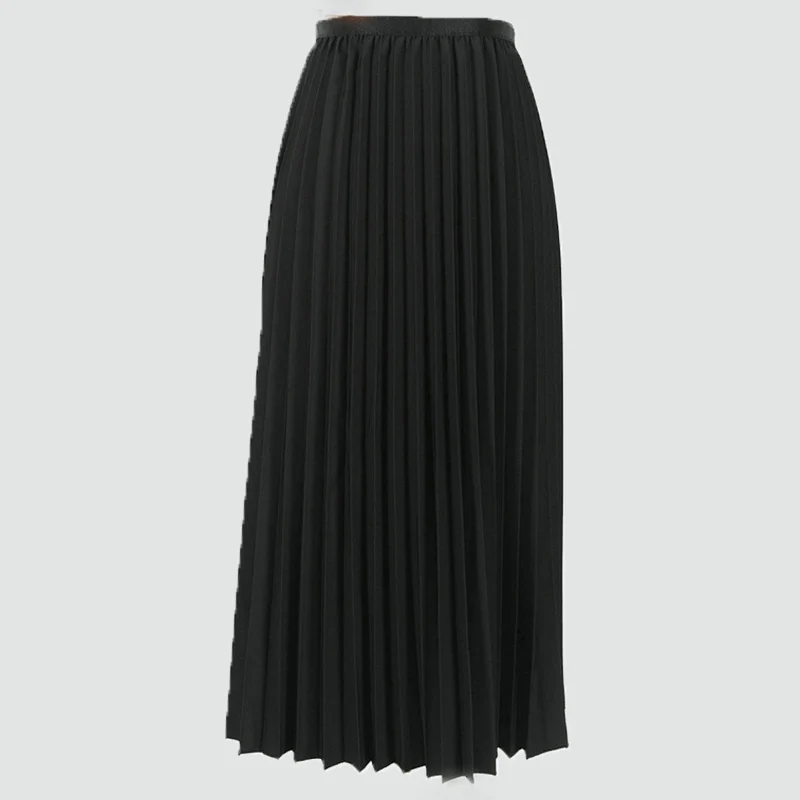 

SheBlingBling Elegant Pleated Skirts Women Black Skinny Elastic High Waist Long Skirt Spring Summer Female Casual Midi Skirts