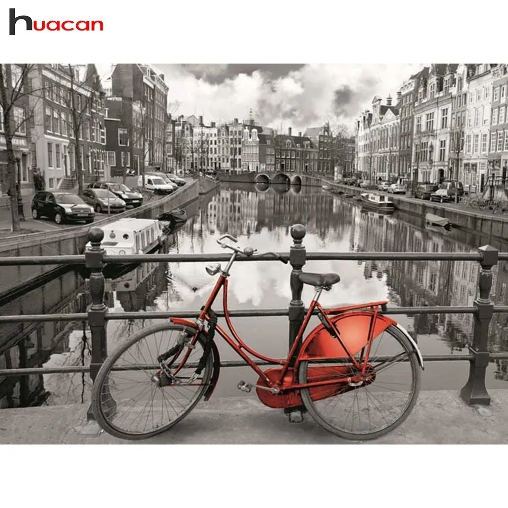 

HUACAN Diamond Painting Cross Stitch Bicycle Diamond Embroidery Landscape Full Square/Round Drill Mosaic DIY Decoration Home