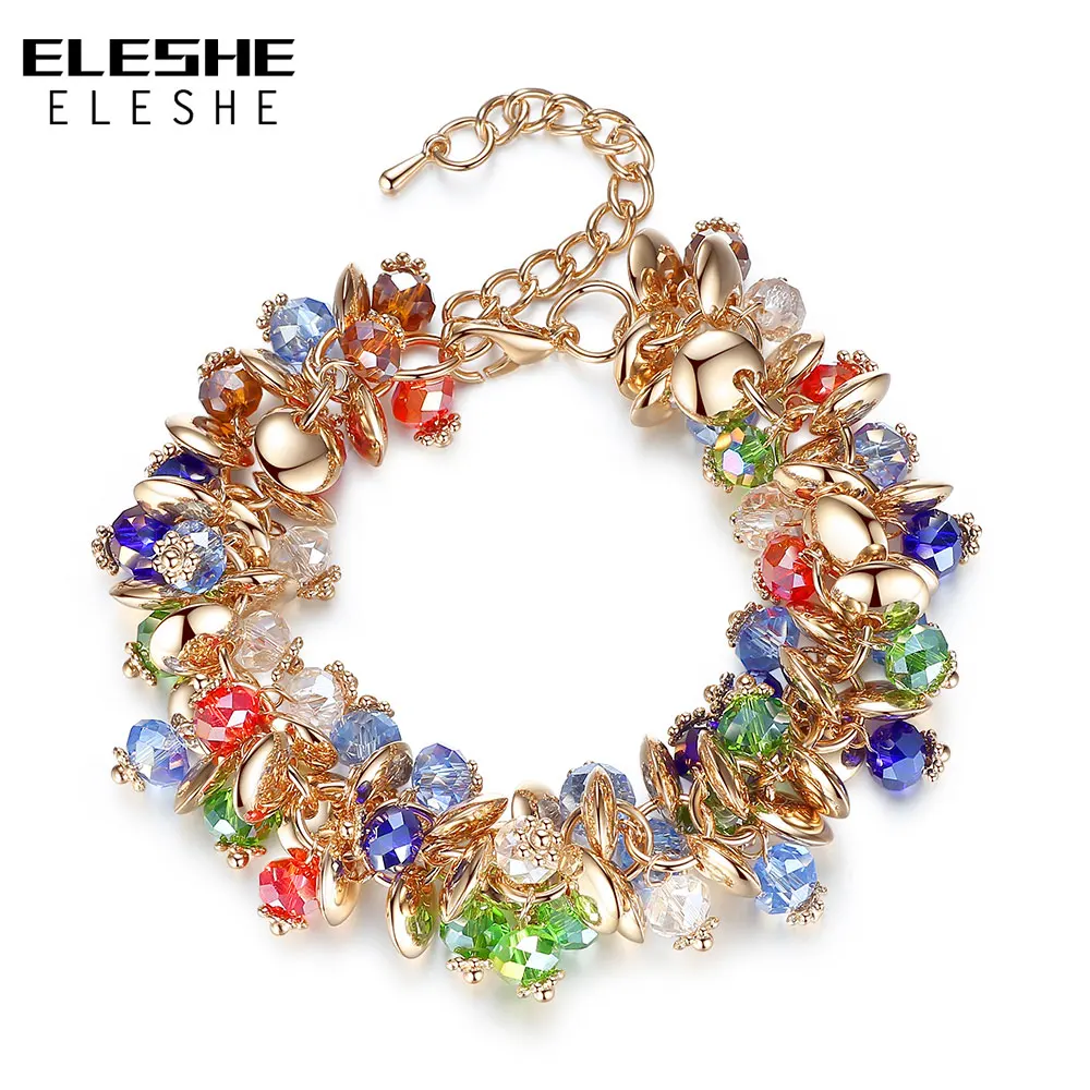 ELESHE, многослойные очаровательные браслеты, с кристаллами, браслет дружбы, браслеты для женщин, золотой цвет, женский браслет, модное ювелирное изделие