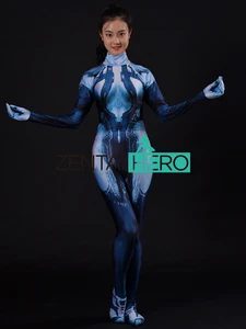 3D Print Custom Halo Cortana Costume Game Girl Cortana Cosplay Suit Women Zentai Halloween Cosplay Costumes Lycra Zentai Catsuit