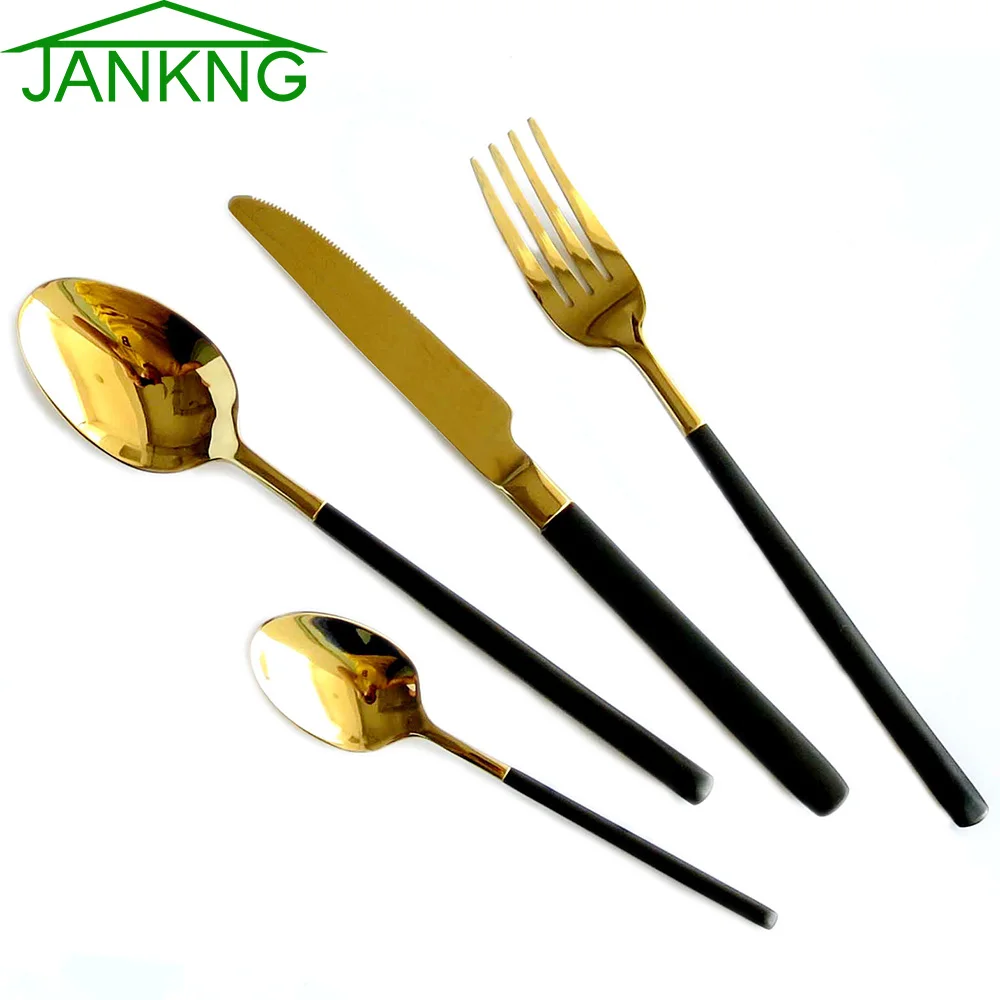 Buy JANKNG 4Pcs/Set 24K Gold Cutlery Set Stainless