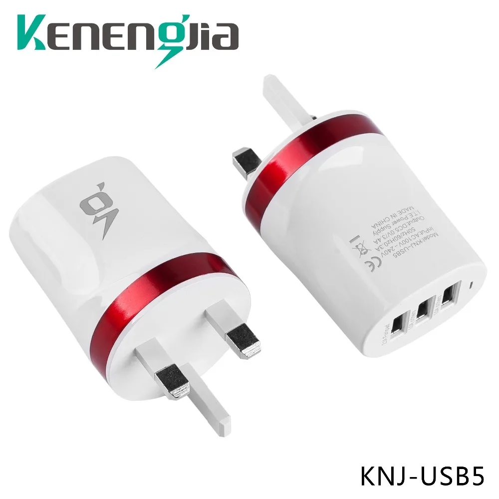 For iPhone For iPod Smart Phones Universal UK Plug 3 USB Port Wall Charger Adapter Charging Head