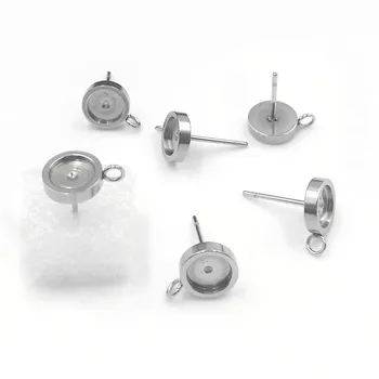 

Stainless Steel Stud Earrings Bases Strong Round Bezel with Loop Hanger Cabochons Settings Ear Pins SUS Earrings post Findings
