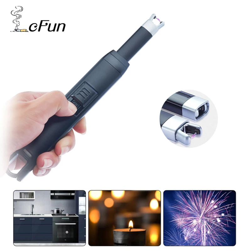 Long Rechargeable Arc Electric Lighter USB Pulsed BBQ Windproof Candle Lighters Flameless Electronic Cigarette Kitchen Lighter