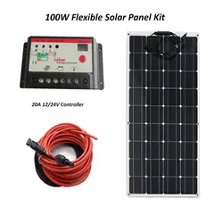 Гибкая 12V 100w солнечная панель своими руками комплект для батареи 100W монокристаллическая силиконовая панель + 20A светодиодный Солнечный