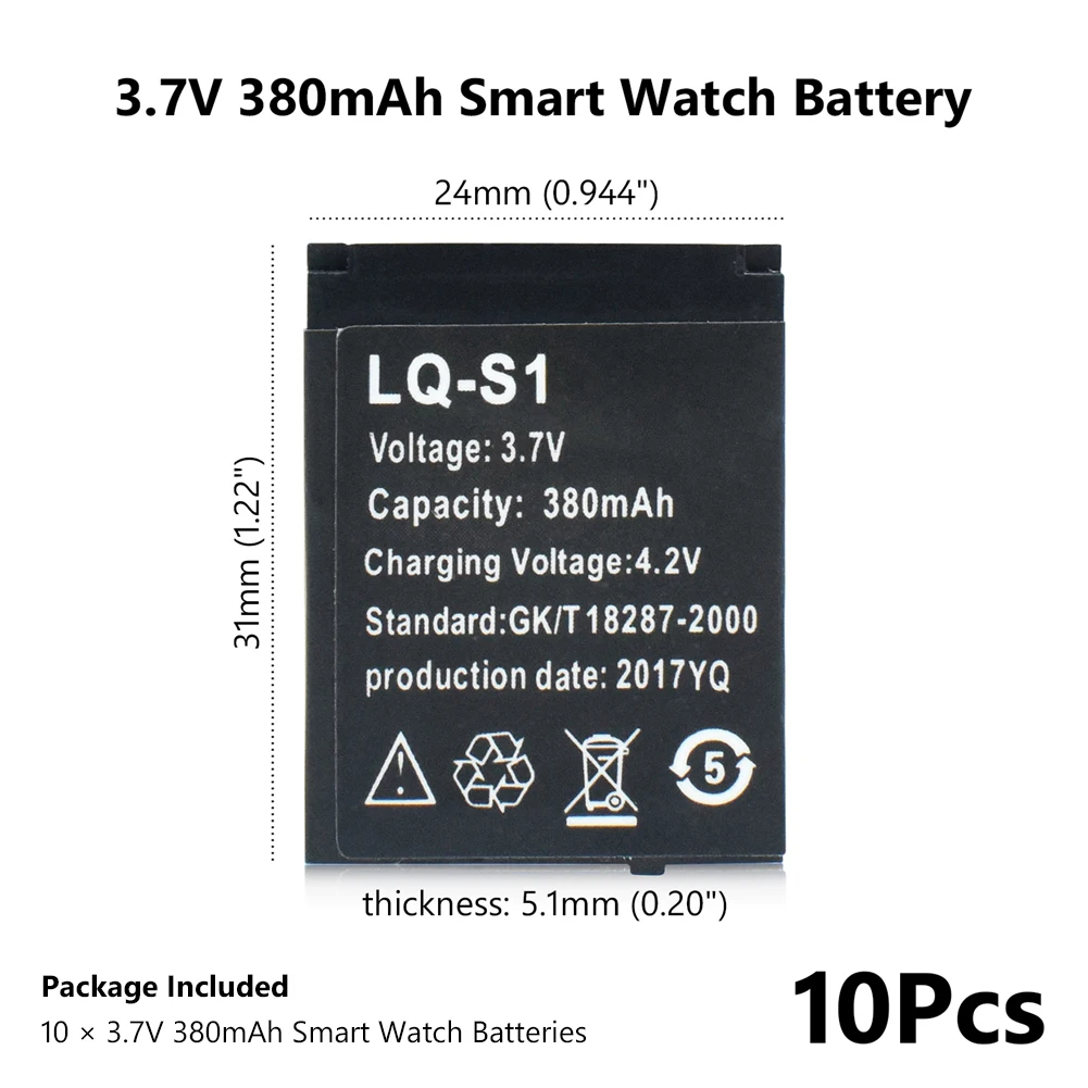 Новинка для DZ09 QW09 W8 A1 V8 X6 Смарт-часы 10 шт LQ-S1 3,7 в 380 мАч литий-ионная аккумуляторная батарея