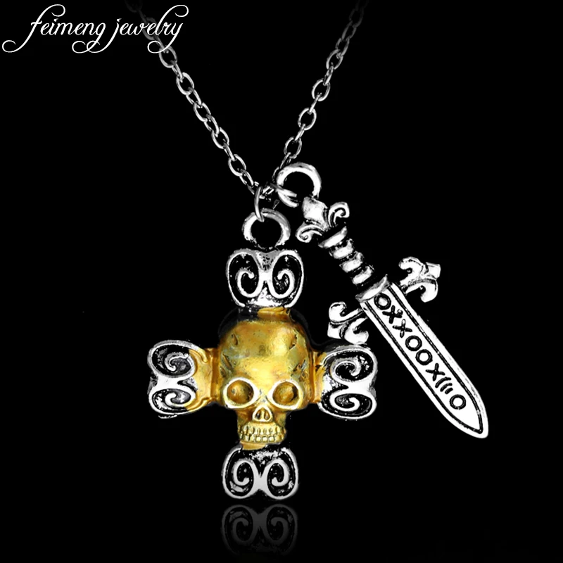 feimeng jewelry Once Upon A Time Necklace Captain Hook Swords Skull
