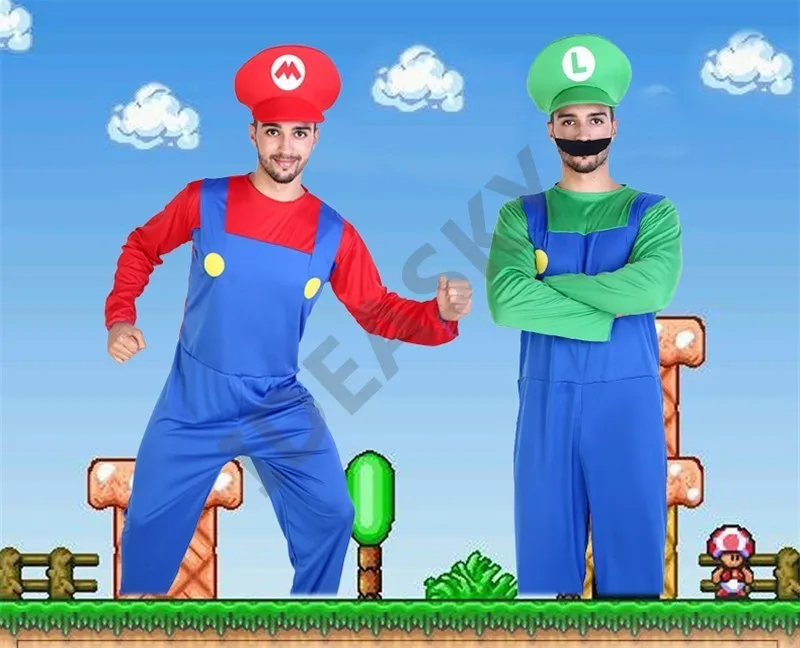 Костюм Супер Марио для взрослых bros luigi, одежда для братьев, девочек, детей, мужчин, женщин, взрослых, косплей для мальчиков, платье, шляпа, костюм на Хэллоуин