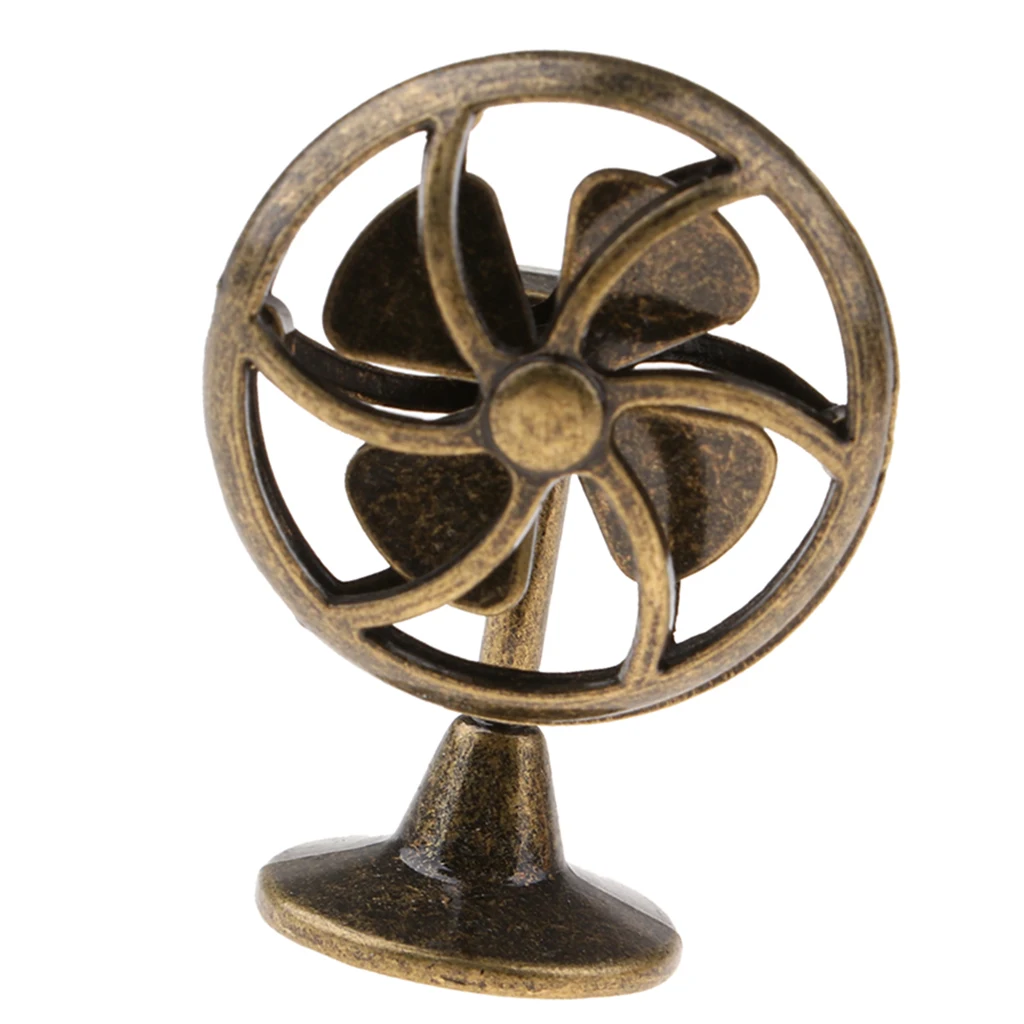 1/12 Miniatures Desk Table Ornament - Alloy Mini Lobby Fan Bronze Electric Fan Model Toy For Dollho