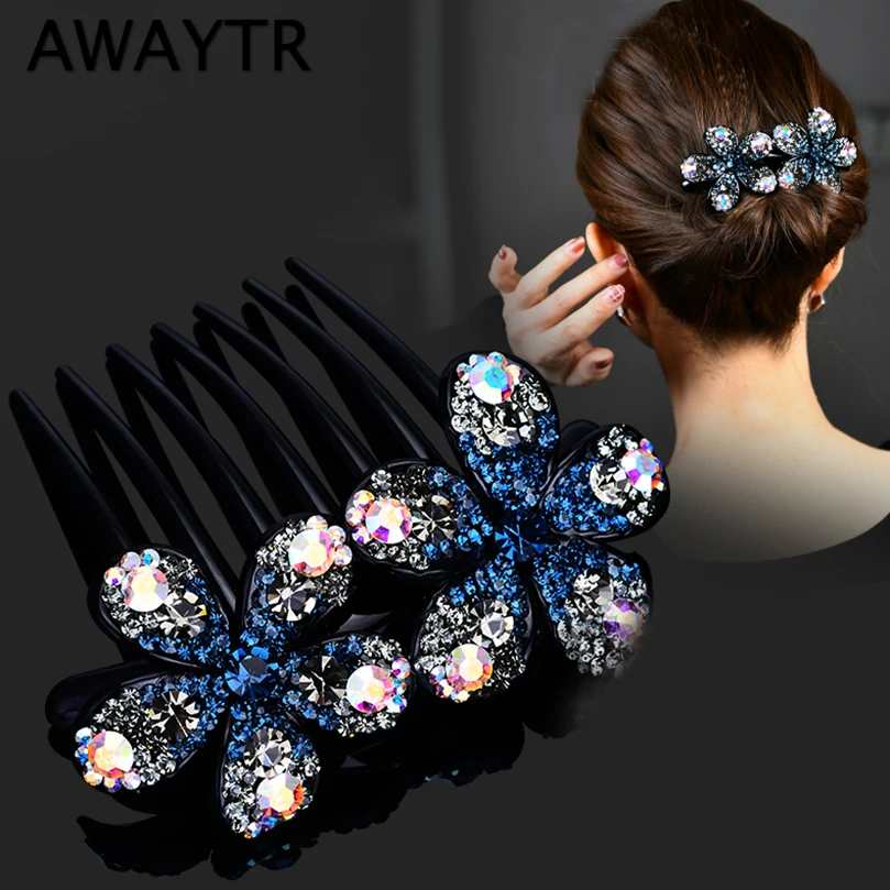 

AWAYTR Korean Rhinestone Hair Clip for Women Seven Teeth Hair Comb Girls Hairpin Fashion Hair Claws Hair Holders Accessories