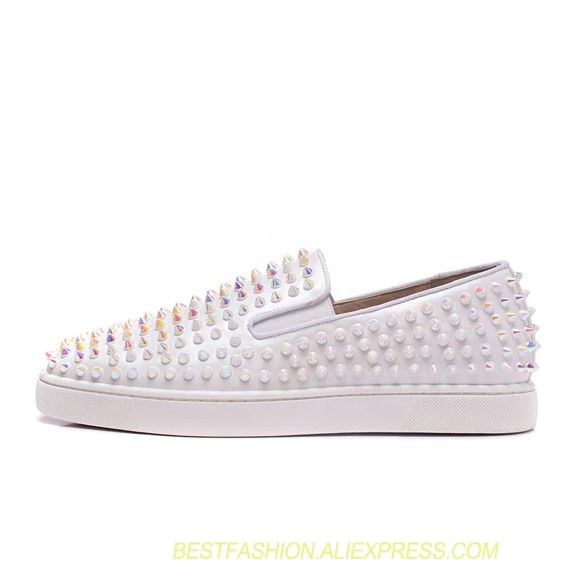 

Fashion rivet spikes women's vulcanized shoes non-slip ladies breathable luxury design casual flat shoes white sports shoes wome