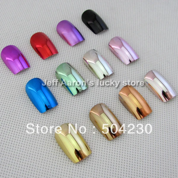 144 шт 12 металлические цветные металлические накладные французские акриловые ногти с клеем для ногтей 12 размеров