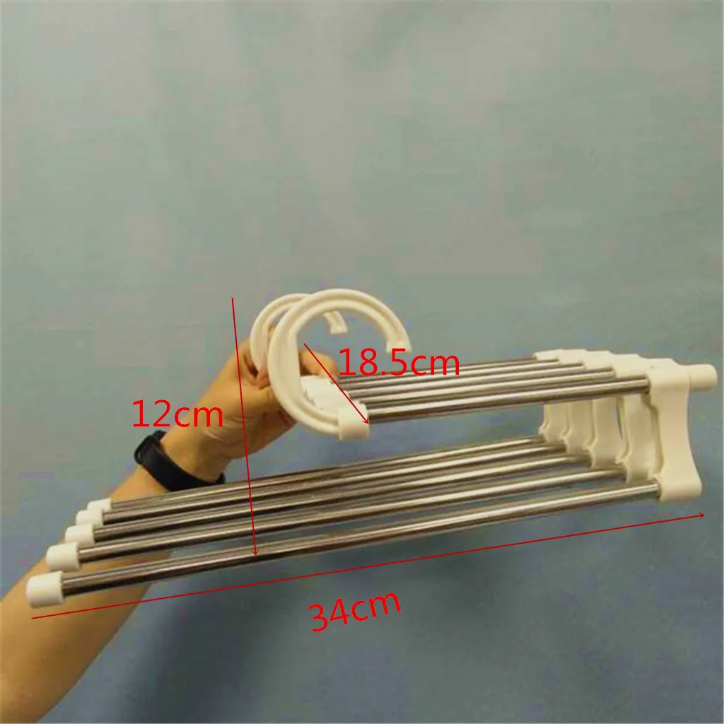 Trousers Hanger 5 in 1 Stainless Steel Metal Clothes Pants Slacks Trousers Jeans Organizer Hanger Rack