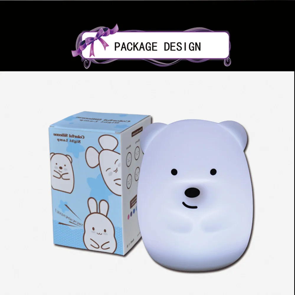 SuperNight Cute Bear Dog Monkey Fox LED Night Light Touch Sensor Colorful Silicone Cartoon Table Lamp for Children Kids Baby (5)