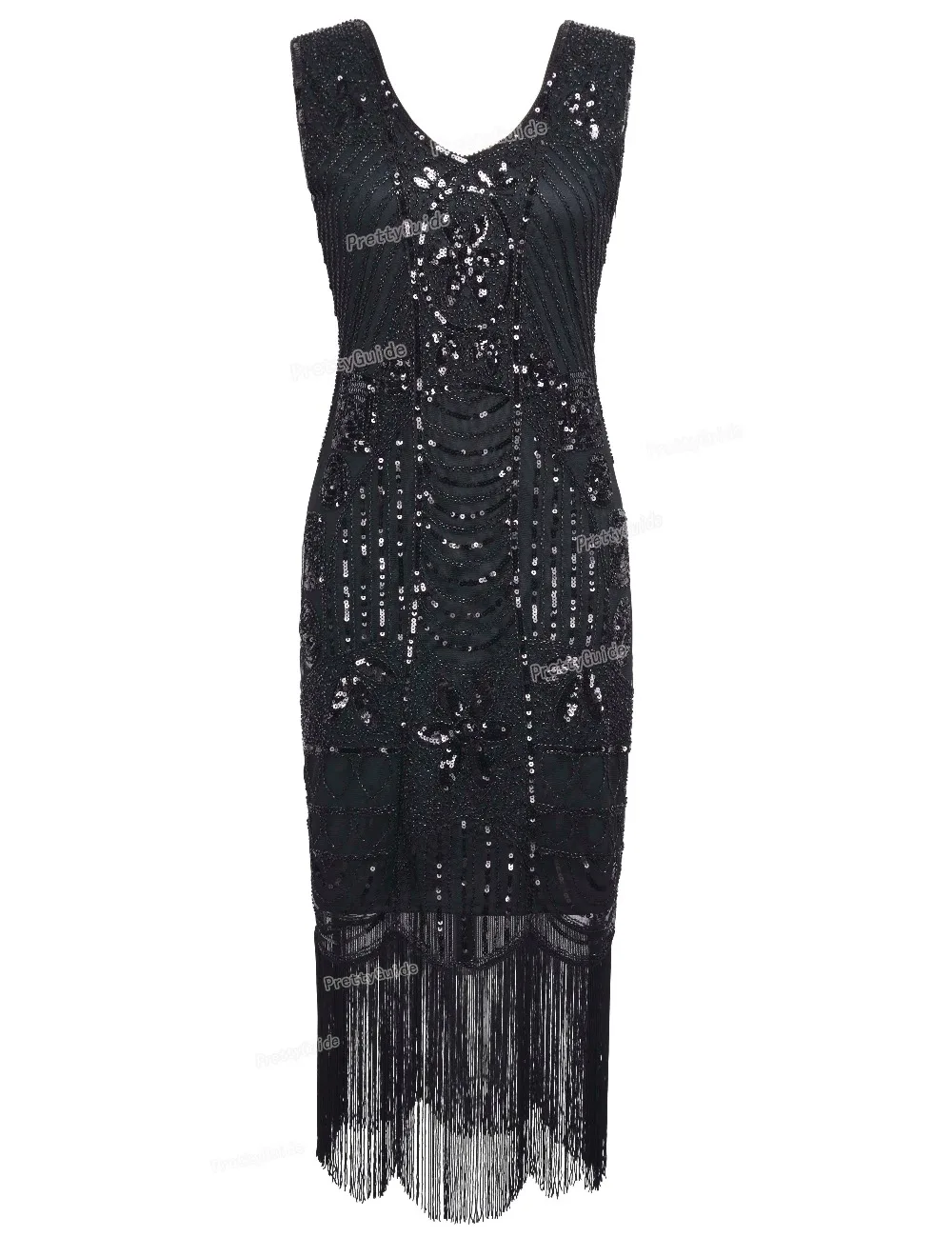 PrettyGuide Women's 1920s Gatsby Sequin Art Deco Fringed Cocktail Charleston Flapper Dress Special Occasion Party Dress