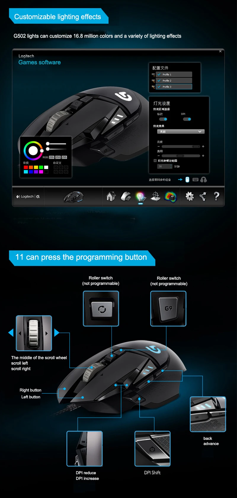 Настраиваемая игровая мышь logitech G502 RGB Proteus Spectrum RGB