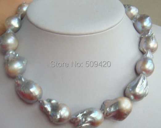 

Free Shipping >>>huge 20MM SOUTH SEA GENUINE gray PEARL NECKLACE 18