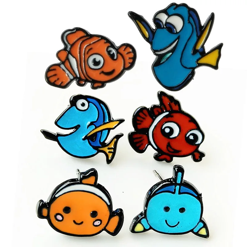 cheap Classic Cartoon Anime Clownfish Nemo Stud Earrings Hiphop Funny Creative Cute Novelty Accessories Chic Alloy Woman Yellow Blue