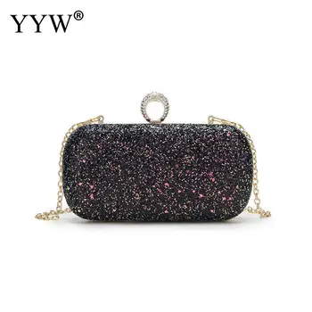 

YYW Solid Sequined Women Clutch Bag Evening Party Bag Female Handbag Black Women'S Shoulder Bag With Chain Straps Bolsa Feminina