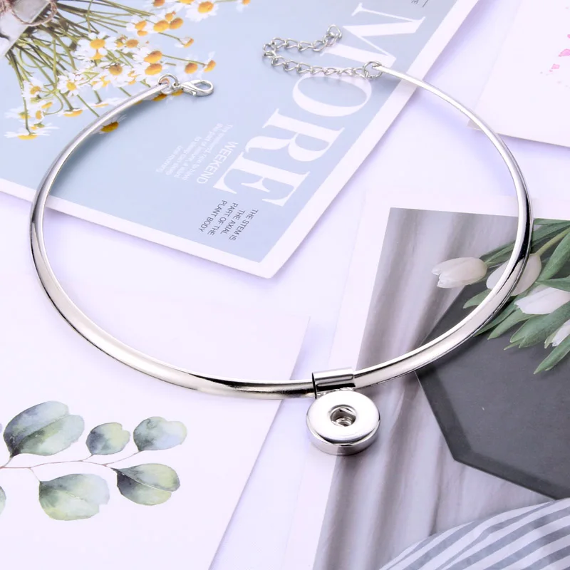 

2019 fashion Silver Metal Choker Necklace jewelry for women 18mm Snap Buttons Pendant Necklace For Women Snap Jewelry