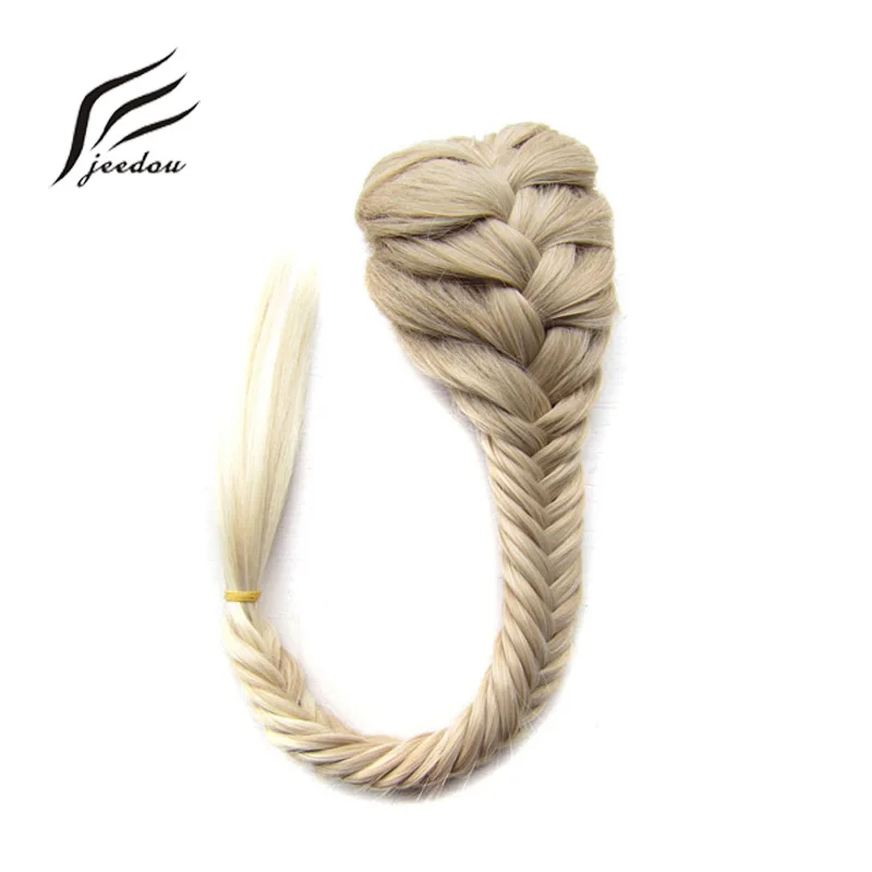 

jeedou Synthetic Hair Braided Plaited fishtail fishbone Drawstring Ponytail Extension Black Brwon Color Chignon Hairpiece