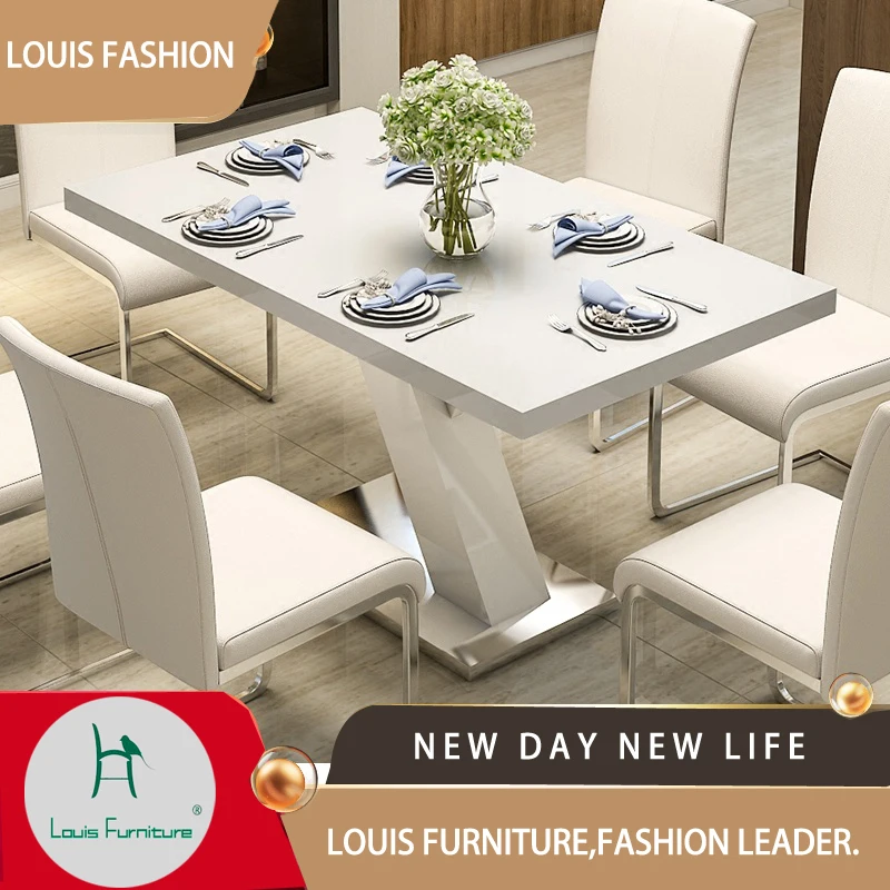 

Louis Fashion dining table and chair combination 6 people modern simple rectangular small household Nordic dining